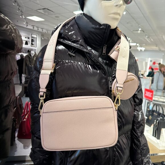 ❤️Michael Kors Sz M Crossbody Bag Jet Set Leather and Case AP Pro Pink Gold New - Picture 2 of 9